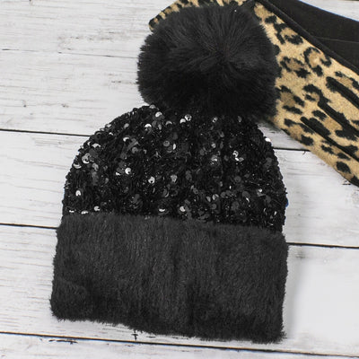 Sequin Pom Pom Beanie