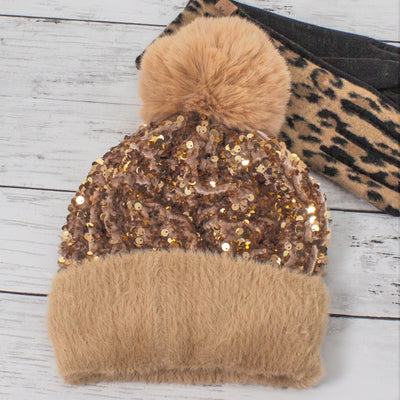 Sequin Pom Pom Beanie