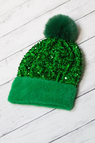 Sequin Pom Pom Beanie