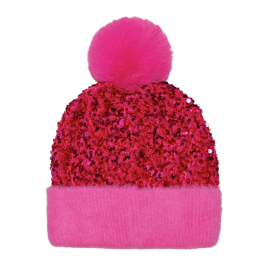 Sequin Pom Pom Beanie