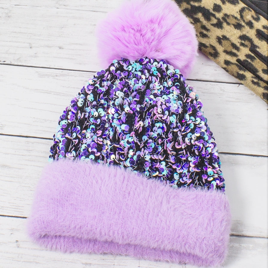 Sequin Pom Pom Beanie