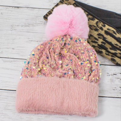 Sequin Pom Pom Beanie