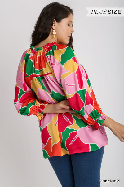 Satin Ruffle Printed Blouse