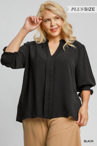 Solid Split Neck Blouse