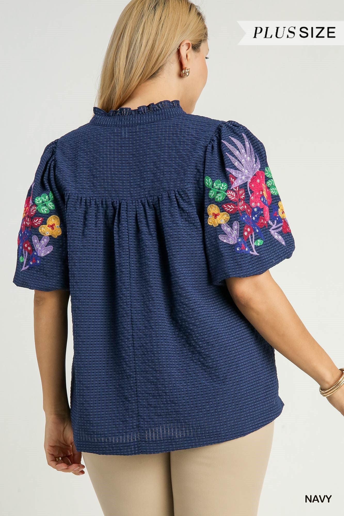 Bubble Sleeve Embroidered Blouse