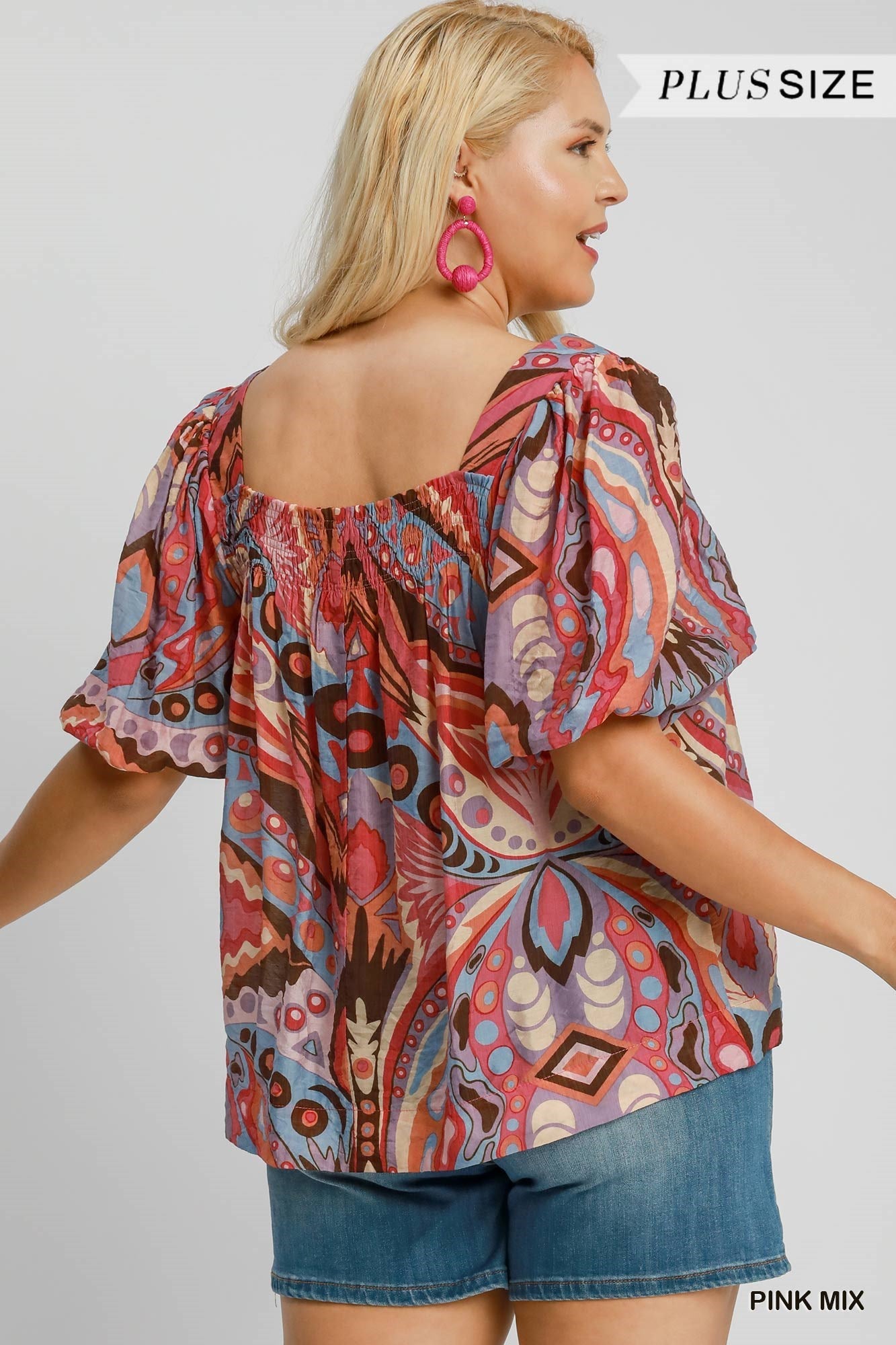 Abstract Print Square Neck Blouse