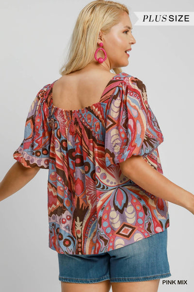 Abstract Print Square Neck Blouse