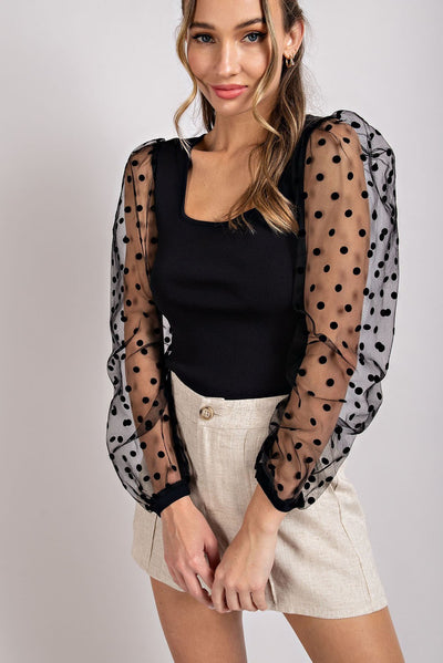 Polka Dot Mesh Sleeve Top